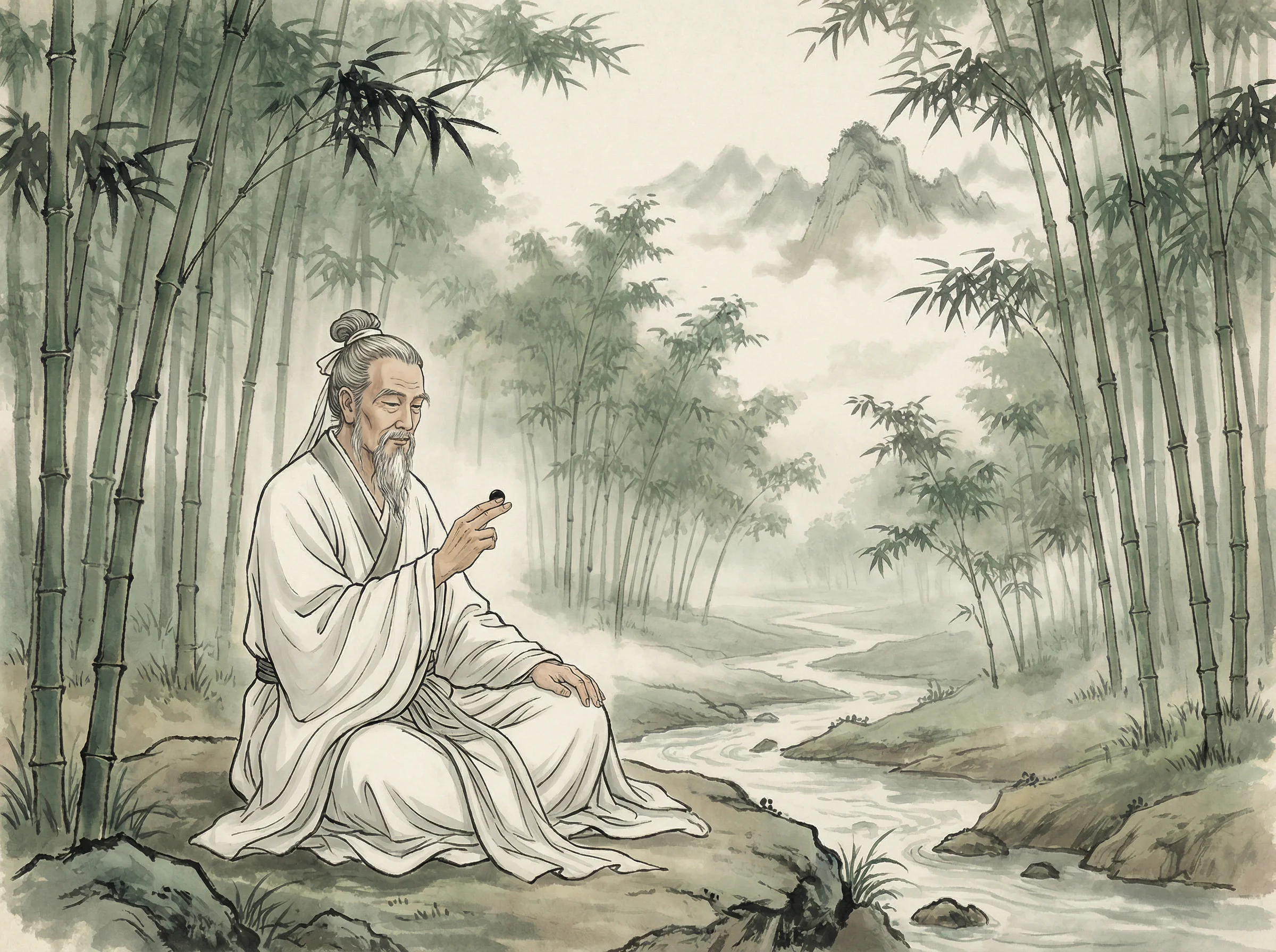 白衣隐士专注思考 凤凰棋牌 棋局