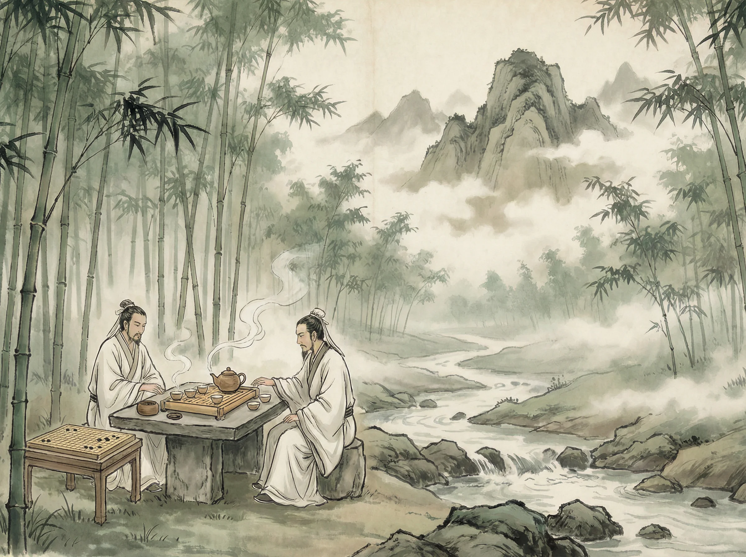 竹林中品茶对弈，体验 凤凰棋牌 禅意生活